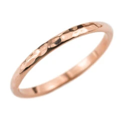 2mm Wide X 1.7mm Thick, 14k Rose Gold Half Round Wedding Band, Hammered Polished