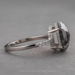 2.57 Carat Black Speckled Hexagon Diamond Engagement Ring, Juliette Setting, 14k White Gold 8 2.57 Carat Black Speckled Hexagon Diamond Engagement Ring, Juliette Setting, 14k White Gold -Point No Point Studio Store 16203 2