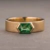 Hexagon Emerald Mens Wedding Band, Cepheus Setting, 14K Yellow Gold