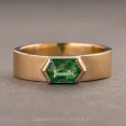 Hexagon Emerald Mens Wedding Band, Cepheus Setting, 14K Yellow Gold