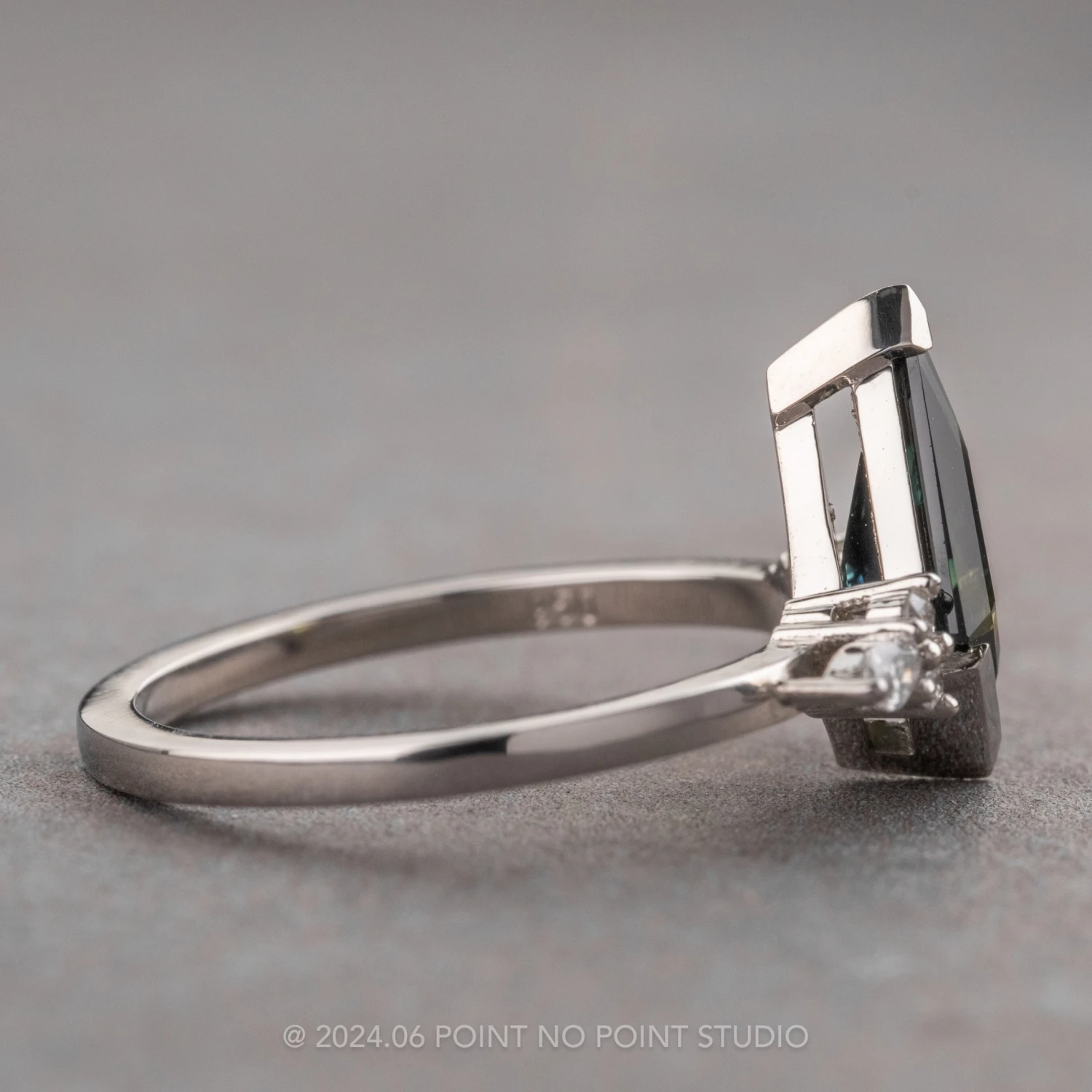 2.21 Carat Teal Kite Sapphire And Diamond Engagement Ring, Quinn Setting, Platinum 4 2.21 Carat Teal Kite Sapphire And Diamond Engagement Ring, Quinn Setting, Platinum - Image 4