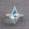 2.11 Carat Light Blue Kite Aquamarine And Diamond Engagement Ring, Avaline Setting, Platinum