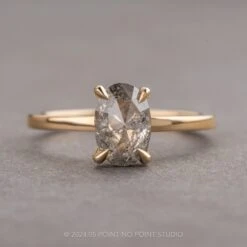 1.25 Carat Canadian Salt And Pepper Oval Diamond Engagement Ring, Tulip Basket Jane Setting, 14K Yellow Gold