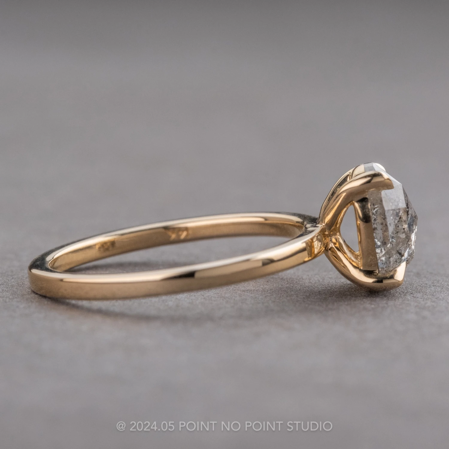 1.25 Carat Canadian Salt And Pepper Oval Diamond Engagement Ring, Tulip Basket Jane Setting, 14K Yellow Gold 6 1.25 Carat Canadian Salt And Pepper Oval Diamond Engagement Ring, Tulip Basket Jane Setting, 14K Yellow Gold - Image 6