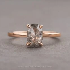1.25 Carat Canadian Salt And Pepper Oval Diamond Engagement Ring, Tulip Basket Jane Setting, 14K Rose Gold