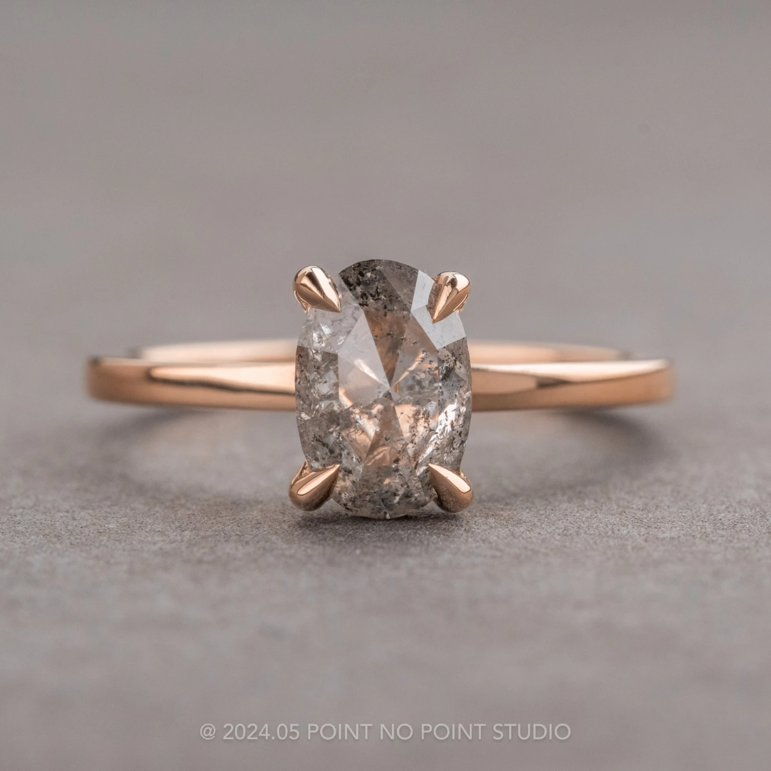 1.25 Carat Canadian Salt And Pepper Oval Diamond Engagement Ring, Tulip Basket Jane Setting, 14K Rose Gold 1 1.25 Carat Canadian Salt And Pepper Oval Diamond Engagement Ring, Tulip Basket Jane Setting, 14K Rose Gold
