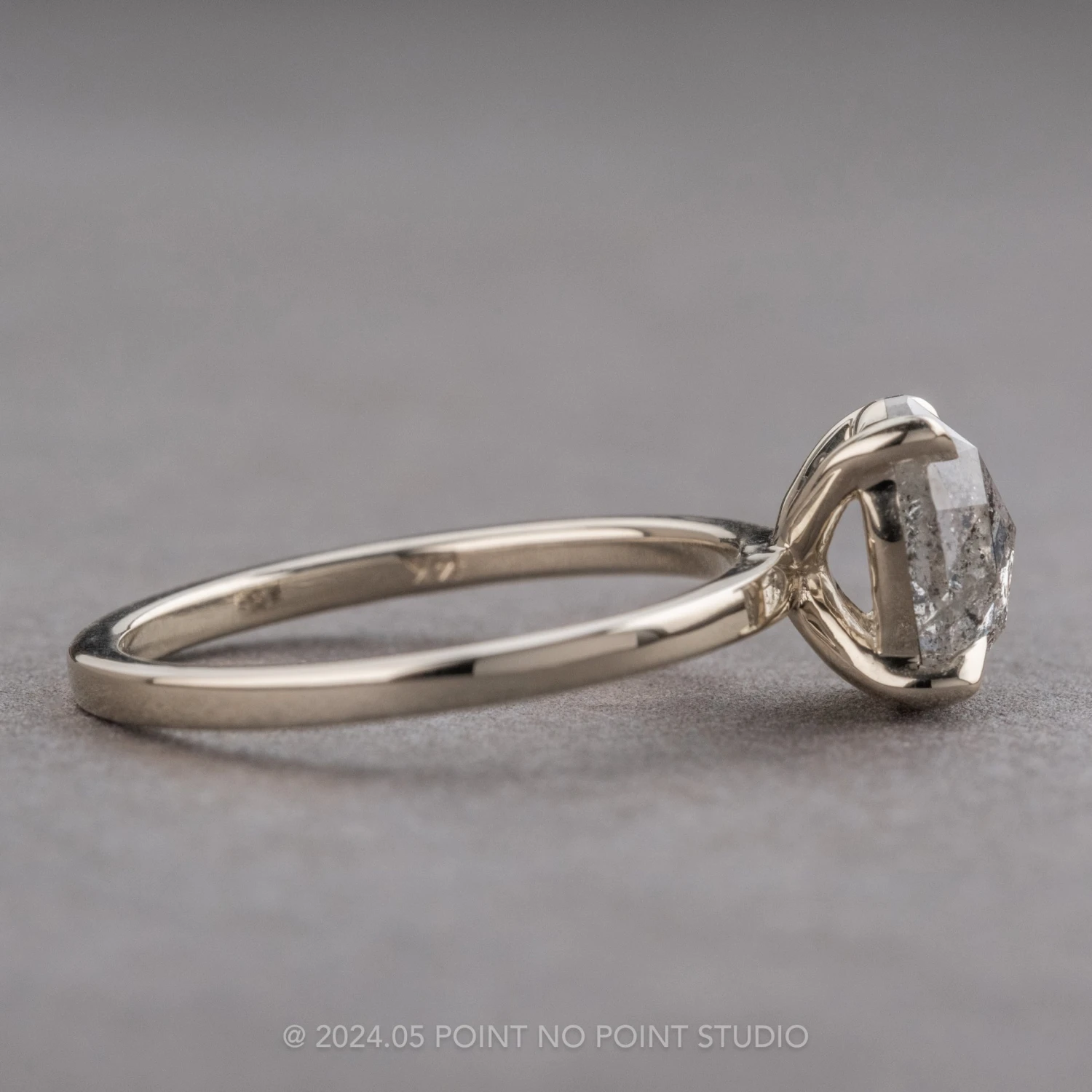 1.25 Carat Canadian Salt And Pepper Oval Diamond Engagement Ring, Tulip Basket Jane Setting, 14K White Gold 3 1.25 Carat Canadian Salt And Pepper Oval Diamond Engagement Ring, Tulip Basket Jane Setting, 14K White Gold - Image 3