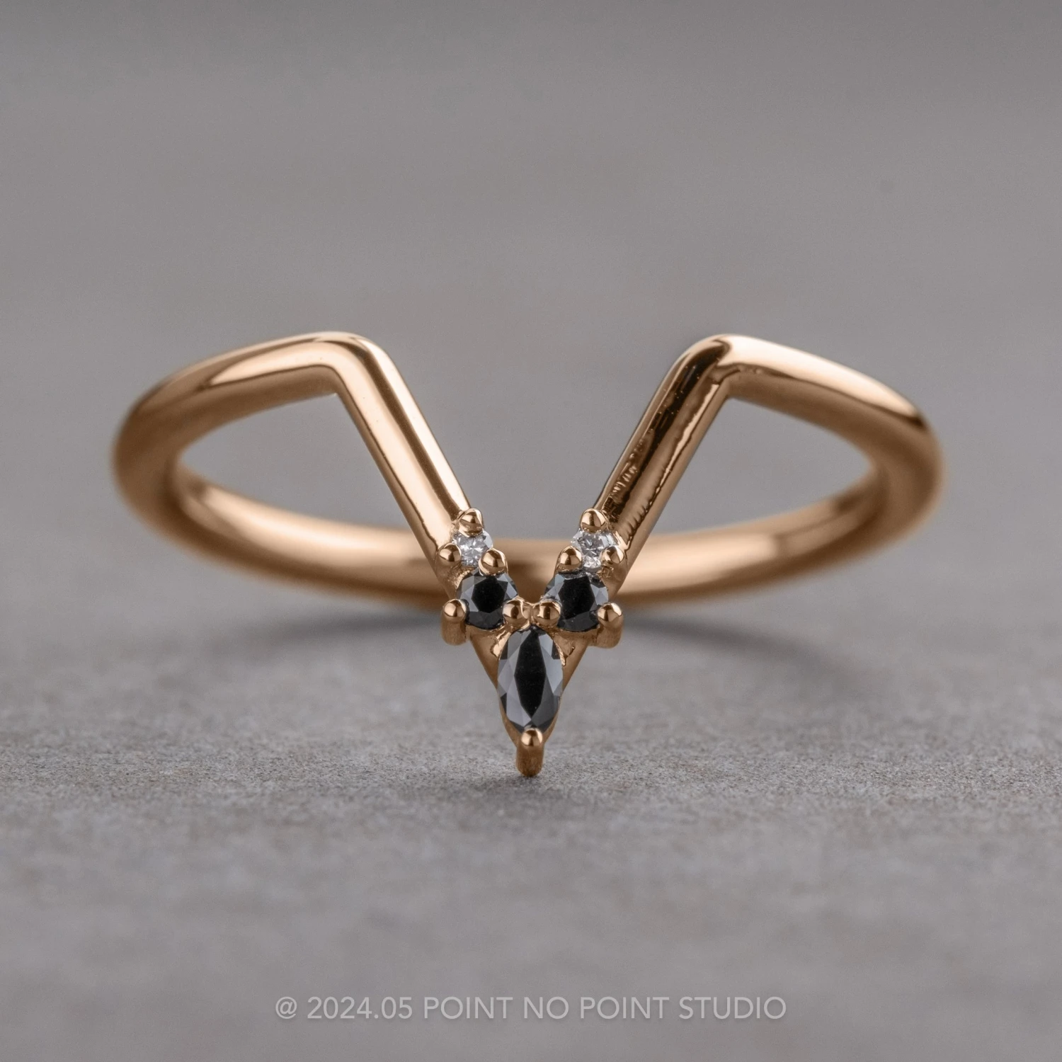 White And Black Diamond Wedding Band, Freya Setting, 14K Rose Gold 1 White And Black Diamond Wedding Band, Freya Setting, 14K Rose Gold