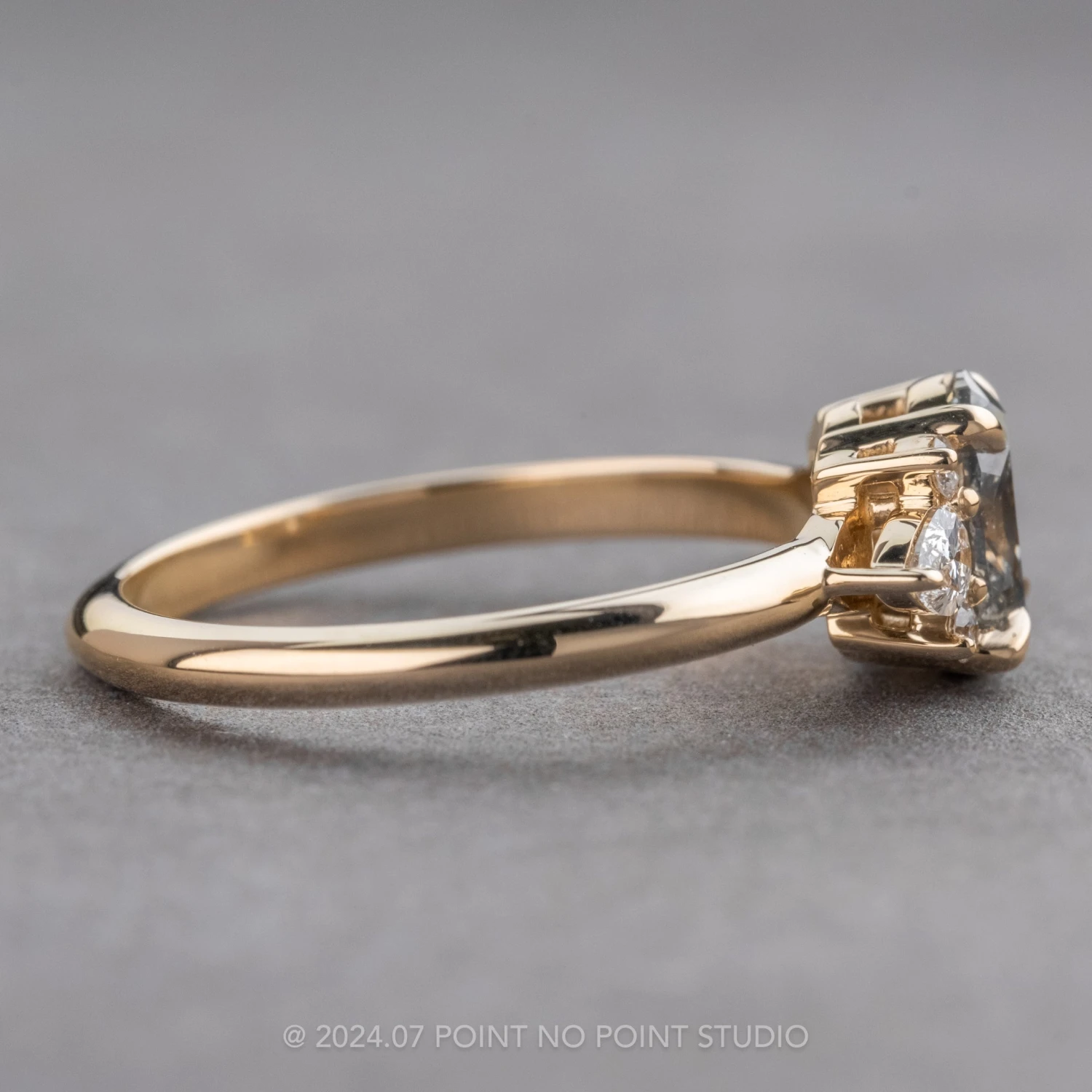 1.27 Carat Salt And Pepper Oval Diamond Engagement Ring, Charlotte Setting, 14K Yellow Gold 7 1.27 Carat Salt And Pepper Oval Diamond Engagement Ring, Charlotte Setting, 14K Yellow Gold - Image 7