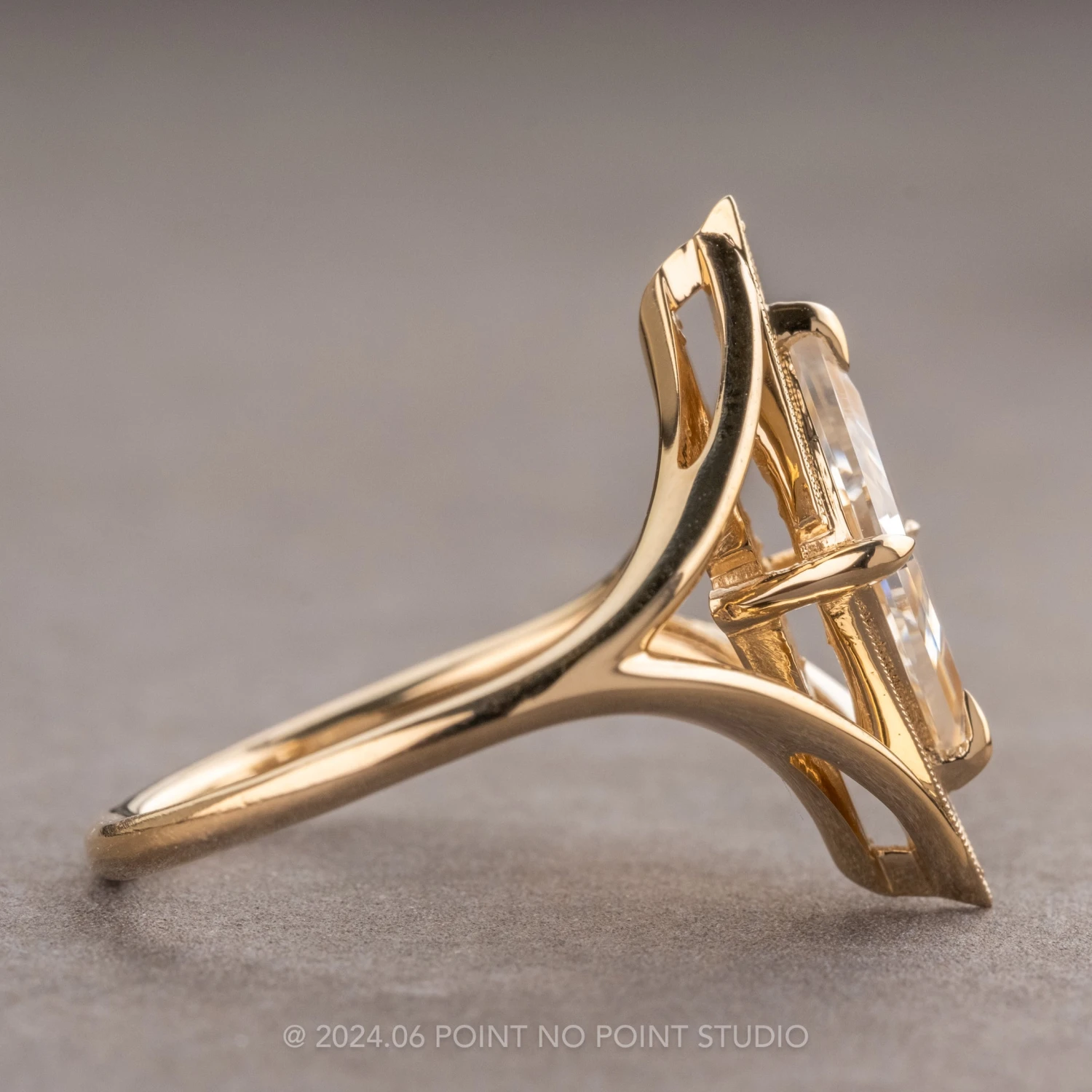 1.21 Carat Kite Moissanite And Diamond Engagement Ring, Arwen Setting, 14k Yellow Gold 3 1.21 Carat Kite Moissanite And Diamond Engagement Ring, Arwen Setting, 14k Yellow Gold - Image 3