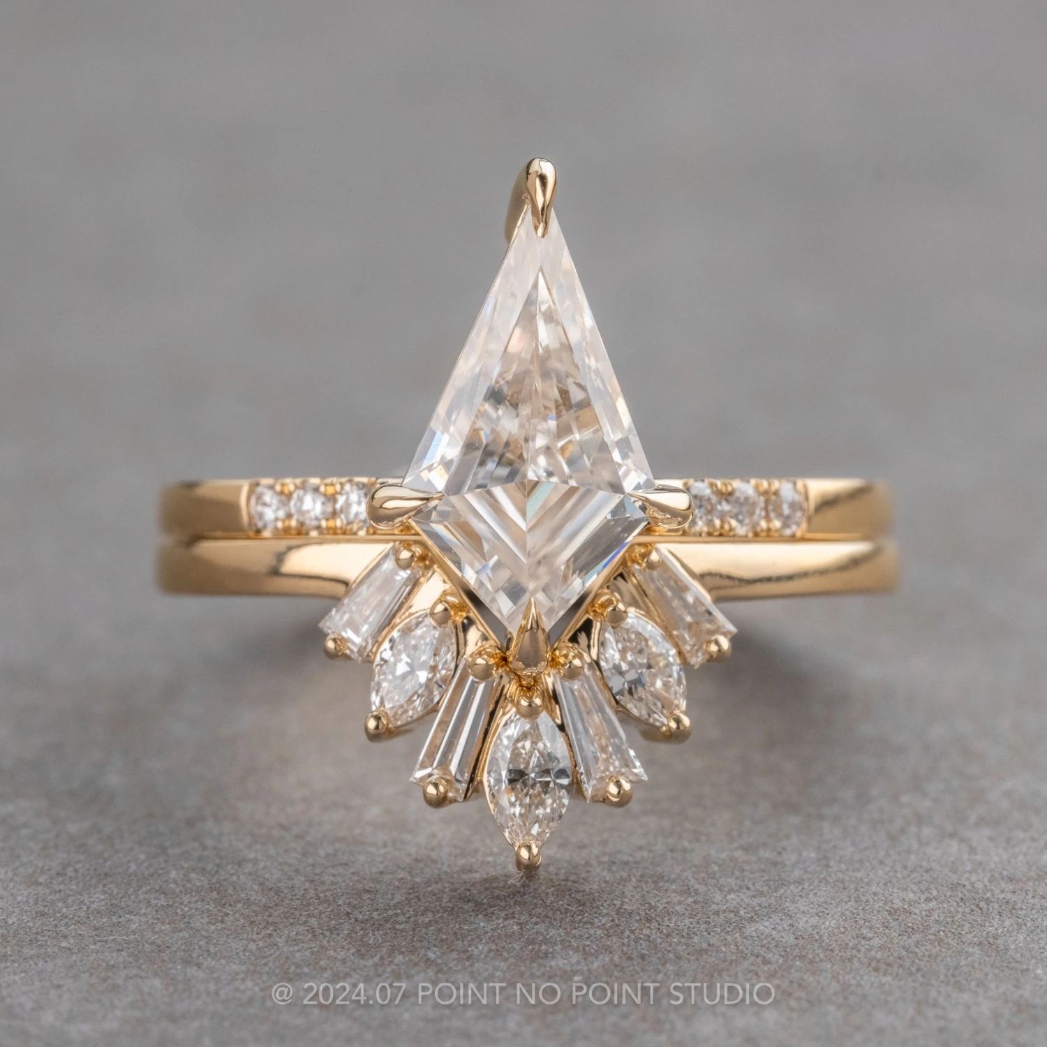 Marquise And Baguette White Diamond Squared Wedding Band, Thyme Setting, 14K Yellow Gold 5 Marquise And Baguette White Diamond Squared Wedding Band, Thyme Setting, 14K Yellow Gold - Image 5