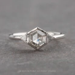 1.41 Carat Canadian Salt And Pepper Hexagon Diamond Engagement Ring, Bezel Zoe Setting, 14k White Gold