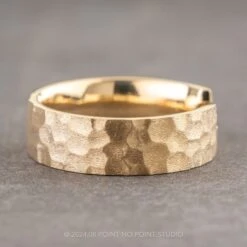 Hammered Ellipse Setting, 6mm 14k Yellow Gold Comfort Fit Wedding Band, Matte Finish 7 Hammered Ellipse Setting, 6mm 14k Yellow Gold Comfort Fit Wedding Band, Matte Finish -Point No Point Studio Store 16967 2