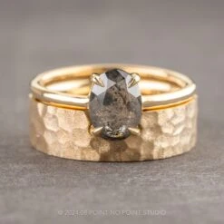 Hammered Ellipse Setting, 6mm 14k Yellow Gold Comfort Fit Wedding Band, Matte Finish 6 Hammered Ellipse Setting, 6mm 14k Yellow Gold Comfort Fit Wedding Band, Matte Finish -Point No Point Studio Store 16967 3