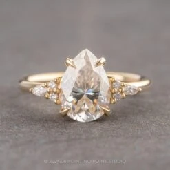 2.08 Carat Pear Moissanite And Diamond Engagement Ring, Quinn Setting, 14K Yellow Gold