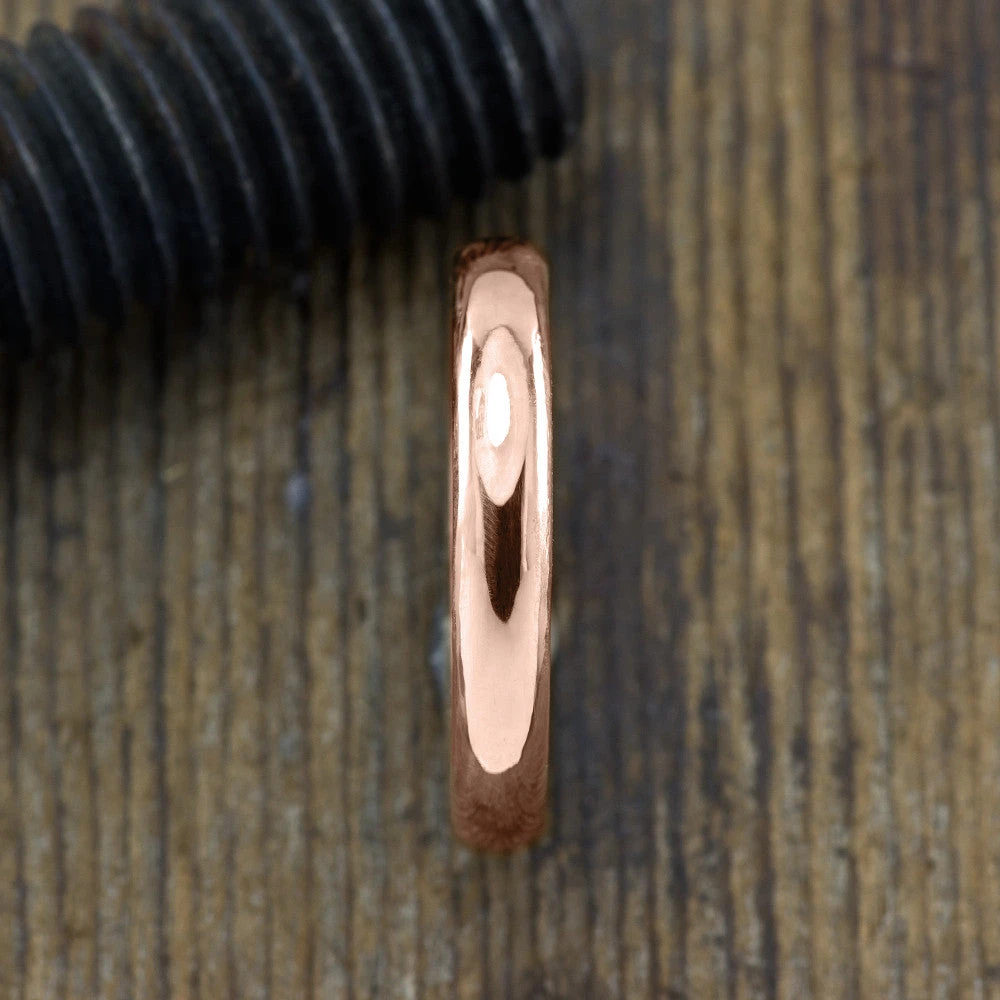 4mm Comfort Fit 14k Rose Gold Mens Wedding Band, Half Round Polished 2 4mm Comfort Fit 14k Rose Gold Mens Wedding Band, Half Round Polished - Image 2