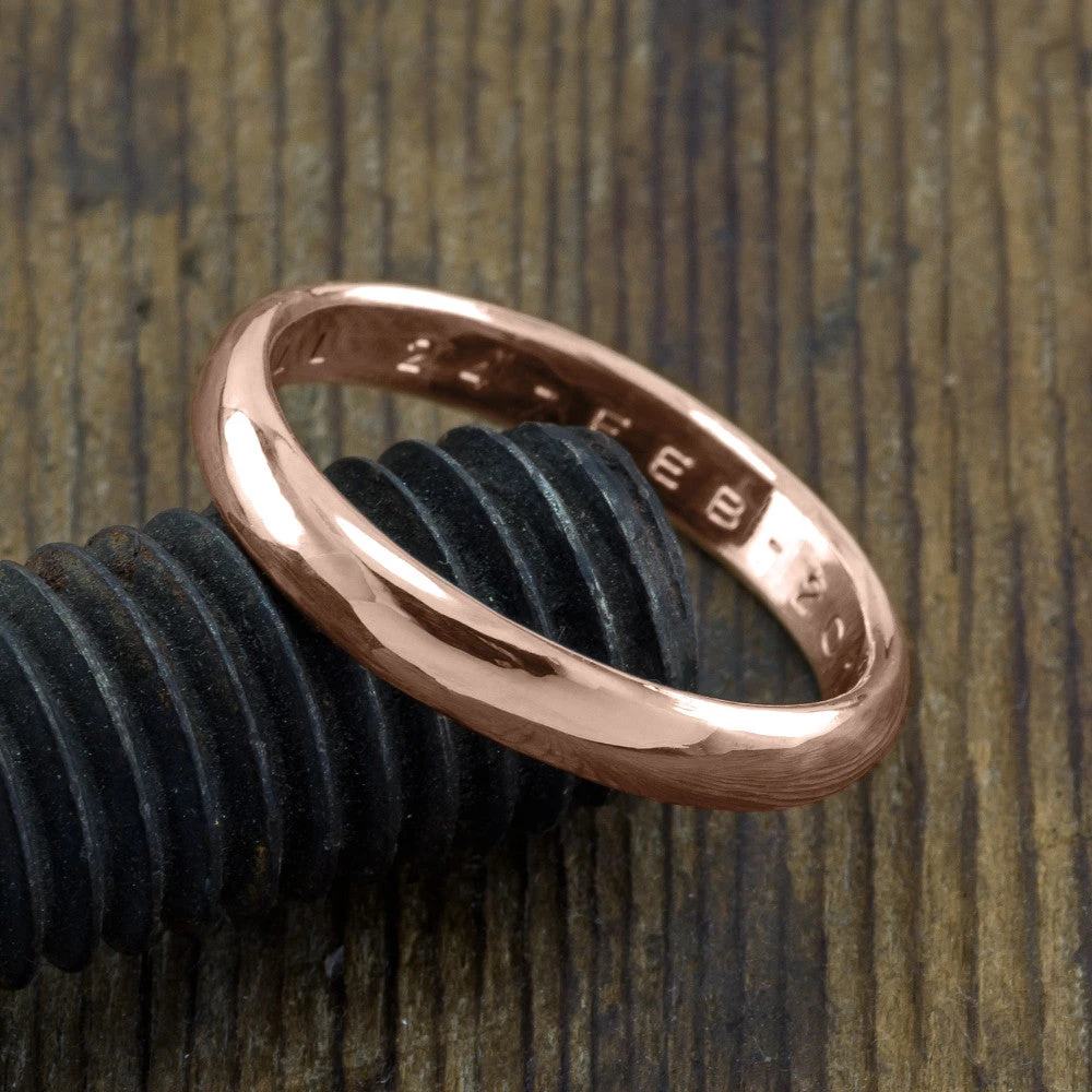 4mm Comfort Fit 14k Rose Gold Mens Wedding Band, Half Round Polished 3 4mm Comfort Fit 14k Rose Gold Mens Wedding Band, Half Round Polished - Image 3