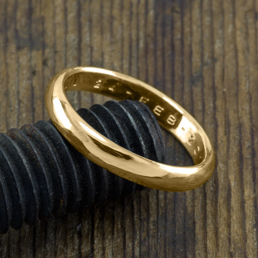 4mm Comfort Fit 14k Yellow Gold Mens Wedding Band, Half Round Polished 3 4mm Comfort Fit 14k Yellow Gold Mens Wedding Band, Half Round Polished - Image 3