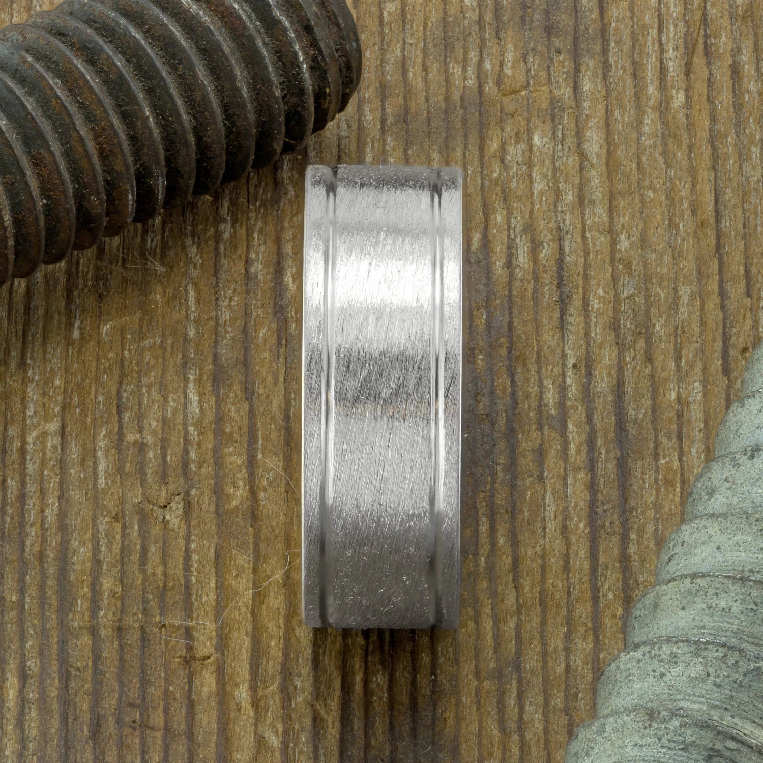 8mm 14K White Gold Mens Double Channel Wedding Ring, Matte Finish 3 8mm 14K White Gold Mens Double Channel Wedding Ring, Matte Finish - Image 3