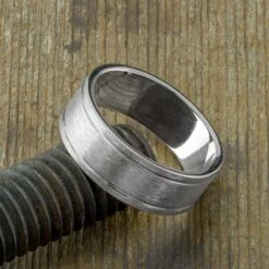 8mm 14K White Gold Mens Double Channel Wedding Ring, Matte Finish 7 8mm 14K White Gold Mens Double Channel Wedding Ring, Matte Finish -Point No Point Studio Store 1700299WG C