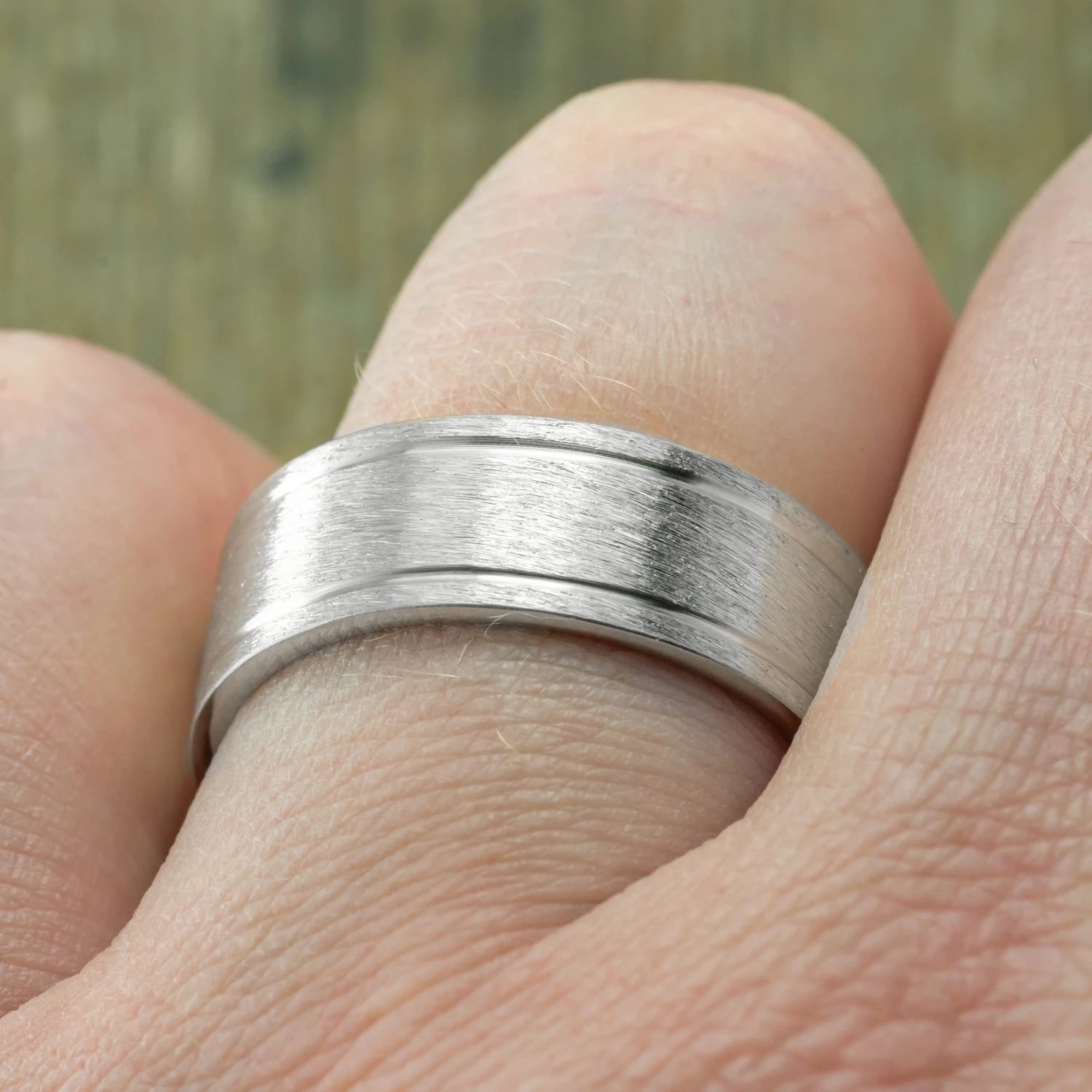 8mm 14K White Gold Mens Double Channel Wedding Ring, Matte Finish 2 8mm 14K White Gold Mens Double Channel Wedding Ring, Matte Finish - Image 2