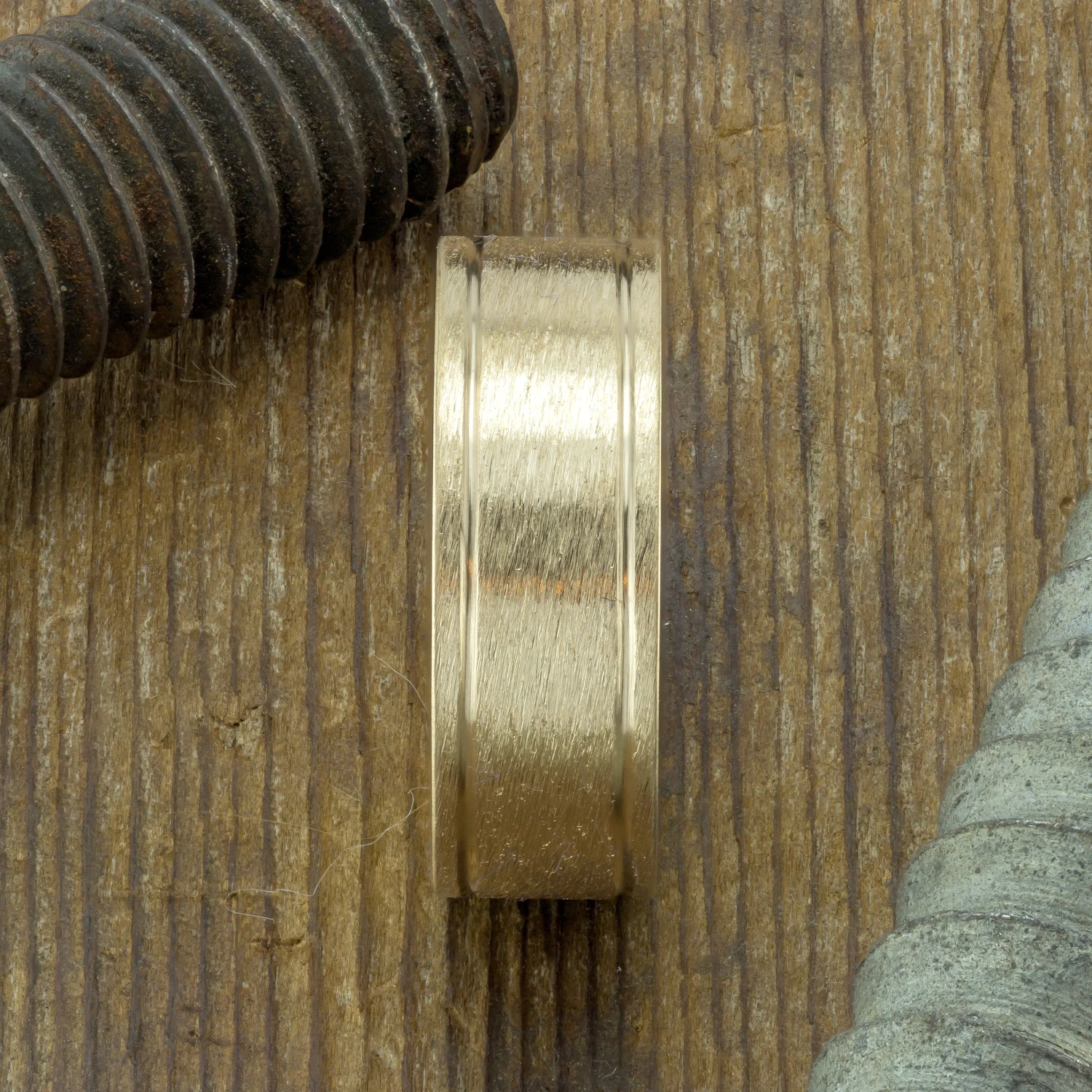 8mm Men's Double Channel Wedding Ring, Yellow Gold Brushed Matte 3 8mm Men's Double Channel Wedding Ring, Yellow Gold Brushed Matte - Image 3