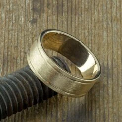 8mm Men's Double Channel Wedding Ring, Yellow Gold Brushed Matte 7 8mm Men's Double Channel Wedding Ring, Yellow Gold Brushed Matte -Point No Point Studio Store 1700299YG C