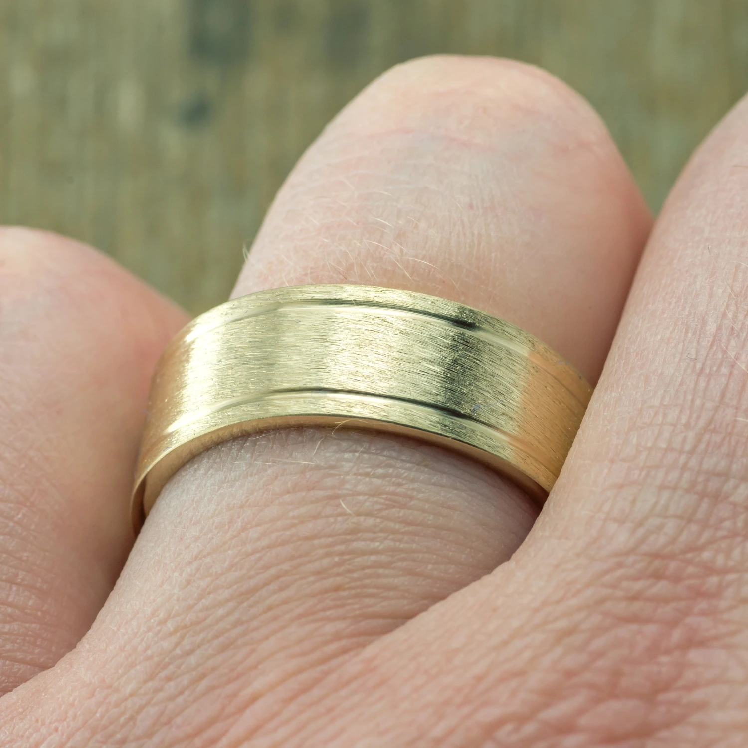 8mm Men's Double Channel Wedding Ring, Yellow Gold Brushed Matte 2 8mm Men's Double Channel Wedding Ring, Yellow Gold Brushed Matte - Image 2