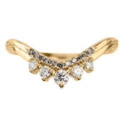 White And Grey Diamond Wedding Band, Margot Setting, 14k Yellow Gold