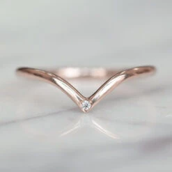 Single Diamond Vivian Wedding Band, 14k Rose Gold -Point No Point Studio Store 1700605RG D