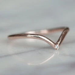 Single Diamond Vivian Wedding Band, 14k Rose Gold -Point No Point Studio Store 1700605RG E