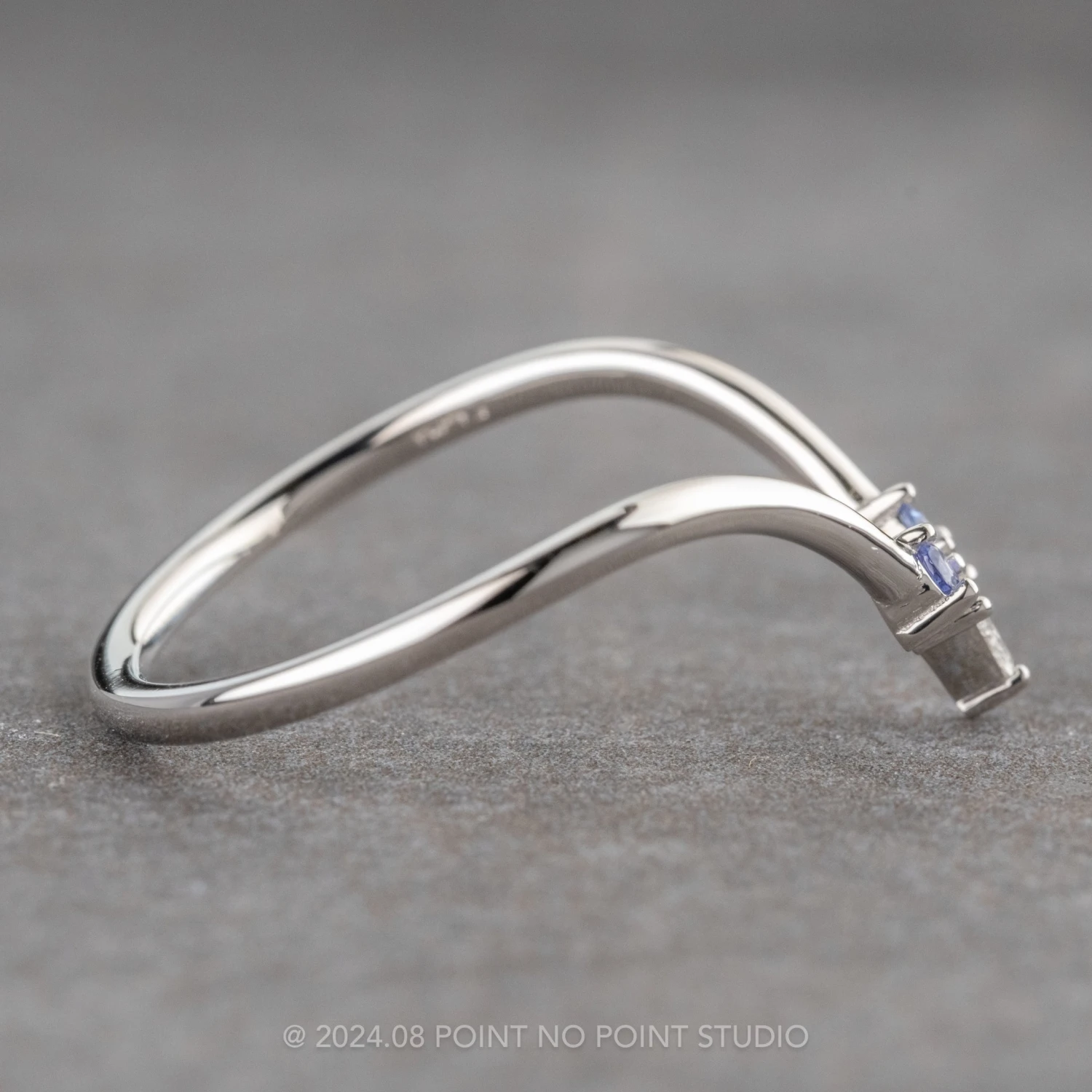 Triangle Diamond And Tanzanite Rounded Wedding Band, Vivian Setting, Platinum 3 Triangle Diamond And Tanzanite Rounded Wedding Band, Vivian Setting, Platinum - Image 3