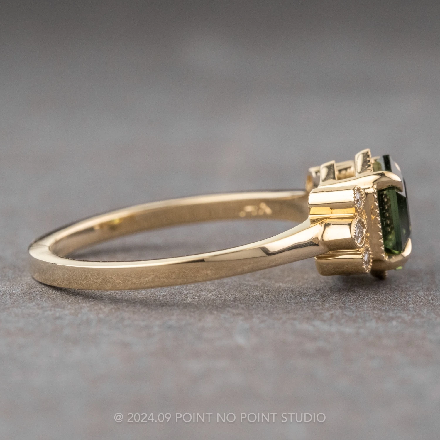 1.32 Carat Teal Hexagon Sapphire And Diamond Engagement Ring, Vintage Charlotte Setting, 14k Yellow Gold 4 1.32 Carat Teal Hexagon Sapphire And Diamond Engagement Ring, Vintage Charlotte Setting, 14k Yellow Gold - Image 4