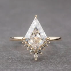 2.39 Carat Kite Moissanite And Diamond Engagement Ring, Ava Setting, 14K Yellow Gold