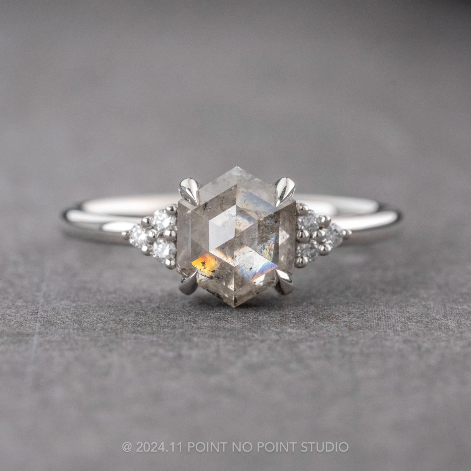 1.46 Carat Canadian Icy White Hexagon Diamond Engagement Ring, Quinn Setting, Platinum 1 1.46 Carat Canadian Icy White Hexagon Diamond Engagement Ring, Quinn Setting, Platinum