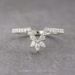 Marquise Diamond Wedding Band, Extra Diamond Cleo Setting, Platinum