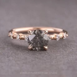 1.78 Carat Salt And Pepper Round Diamond Engagement Ring, Nova Setting, 14K Rose Gold
