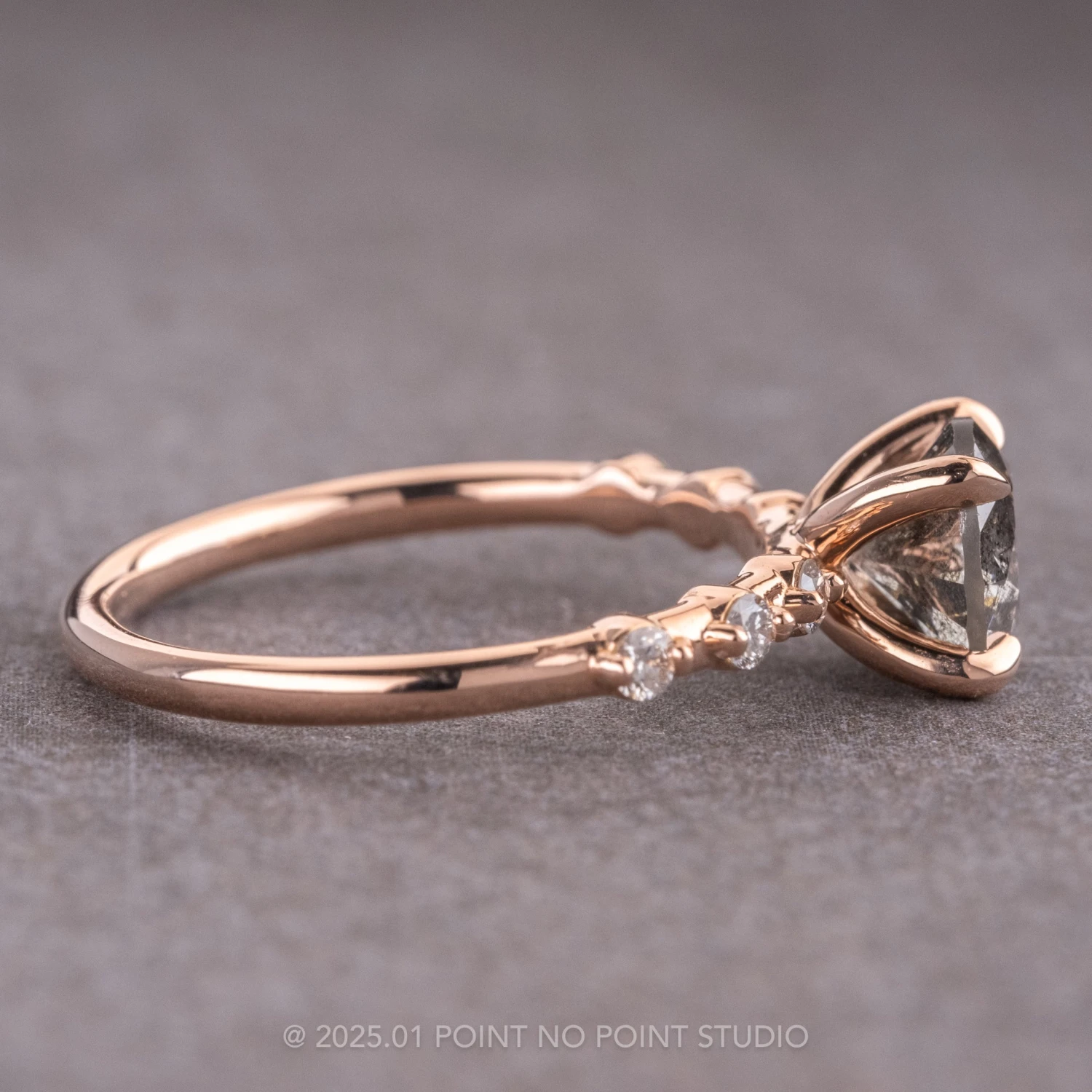 1.78 Carat Salt And Pepper Round Diamond Engagement Ring, Nova Setting, 14K Rose Gold 6 1.78 Carat Salt And Pepper Round Diamond Engagement Ring, Nova Setting, 14K Rose Gold - Image 6