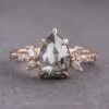 2.65 Carat Black Speckled Pear Diamond Engagement Ring, Ombre Apollo Setting, 14k Rose Gold