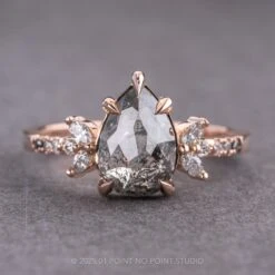 2.65 Carat Black Speckled Pear Diamond Engagement Ring, Ombre Apollo Setting, 14k Rose Gold