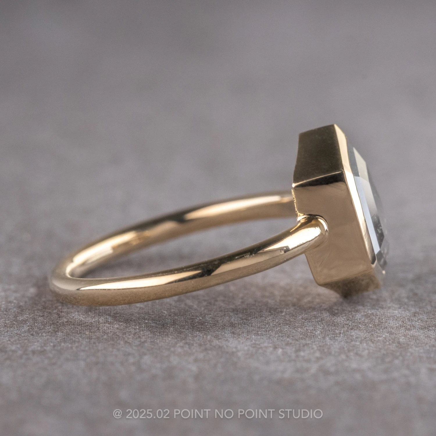 2.21 Carat Black Speckled Hexagon Diamond Engagement Ring, Bezel Jane Setting, 14k Yellow Gold 5 2.21 Carat Black Speckled Hexagon Diamond Engagement Ring, Bezel Jane Setting, 14k Yellow Gold - Image 5