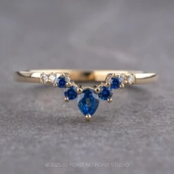 Pear Sapphire And Diamond Contour Band, Basket Emma Setting, 14k Yellow Gold