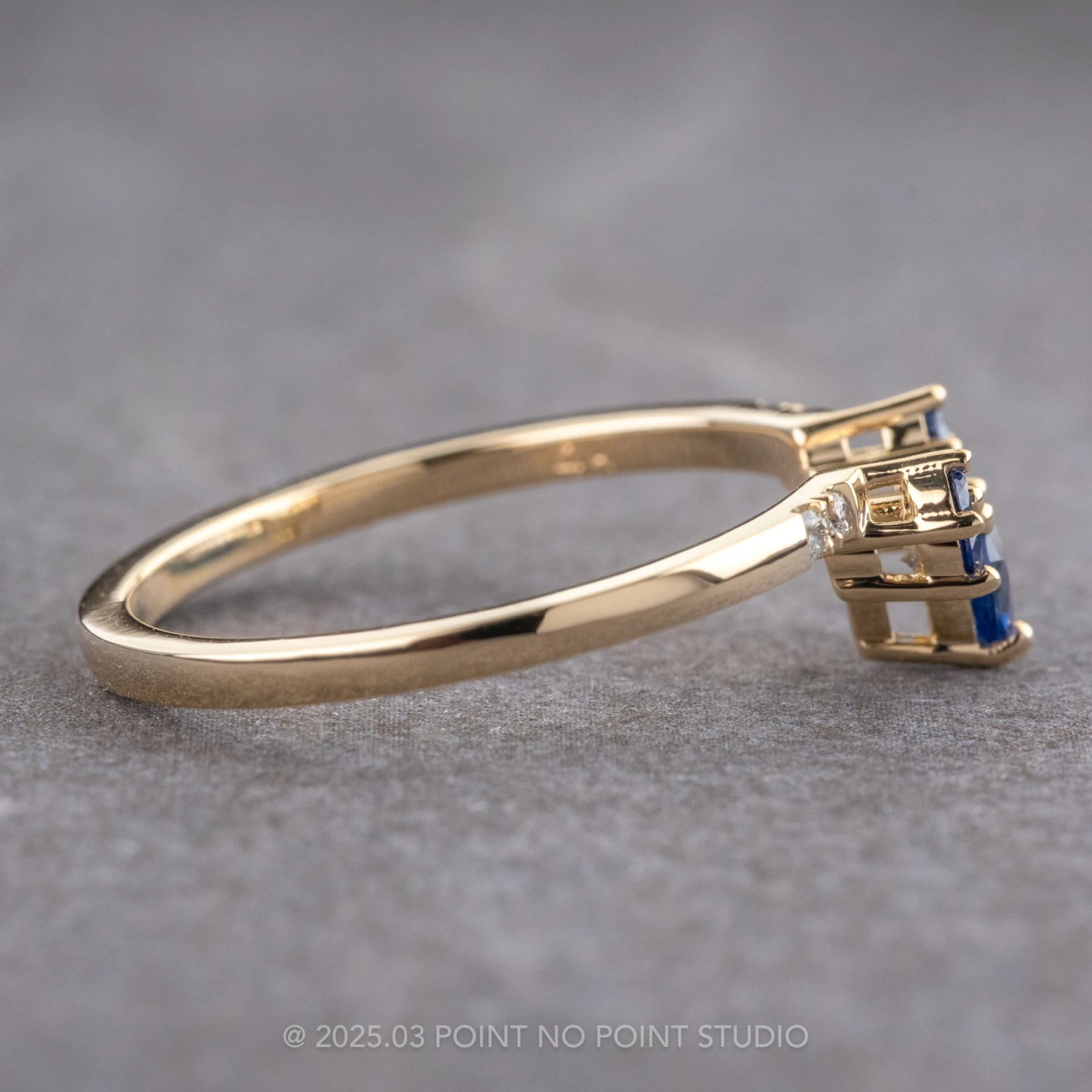 Pear Sapphire And Diamond Contour Band, Basket Emma Setting, 14k Yellow Gold 5 Pear Sapphire And Diamond Contour Band, Basket Emma Setting, 14k Yellow Gold - Image 5