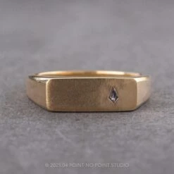 Signet Style Blue Kite Sapphire Men's Wedding Ring, 14K Yellow Gold, Matte Finish