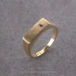 Signet Style Blue Kite Sapphire Men's Wedding Ring, 14K Yellow Gold, Matte Finish -Point No Point Studio Store 18219 3