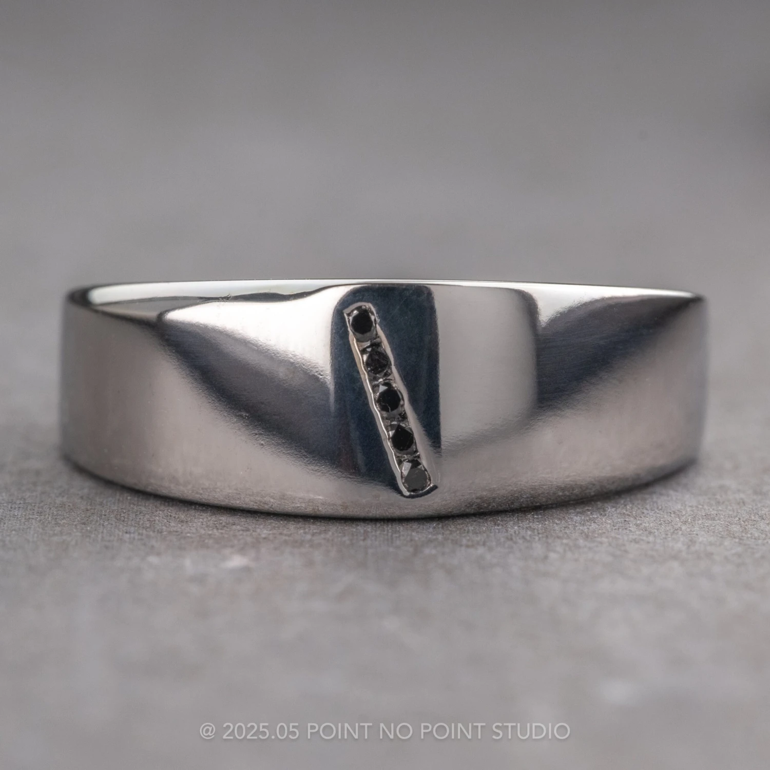 Black Diamond Mens Waved Signet Ring, 14K White Gold 1 Black Diamond Mens Waved Signet Ring, 14K White Gold