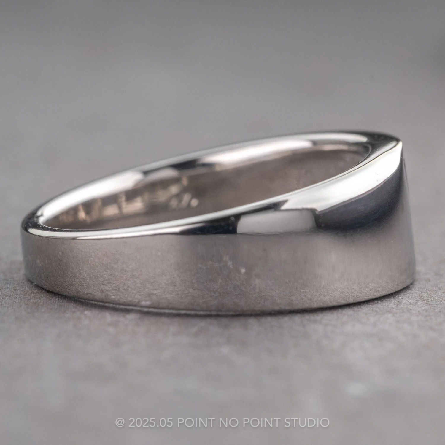 Black Diamond Mens Waved Signet Ring, 14K White Gold 7 Black Diamond Mens Waved Signet Ring, 14K White Gold - Image 7