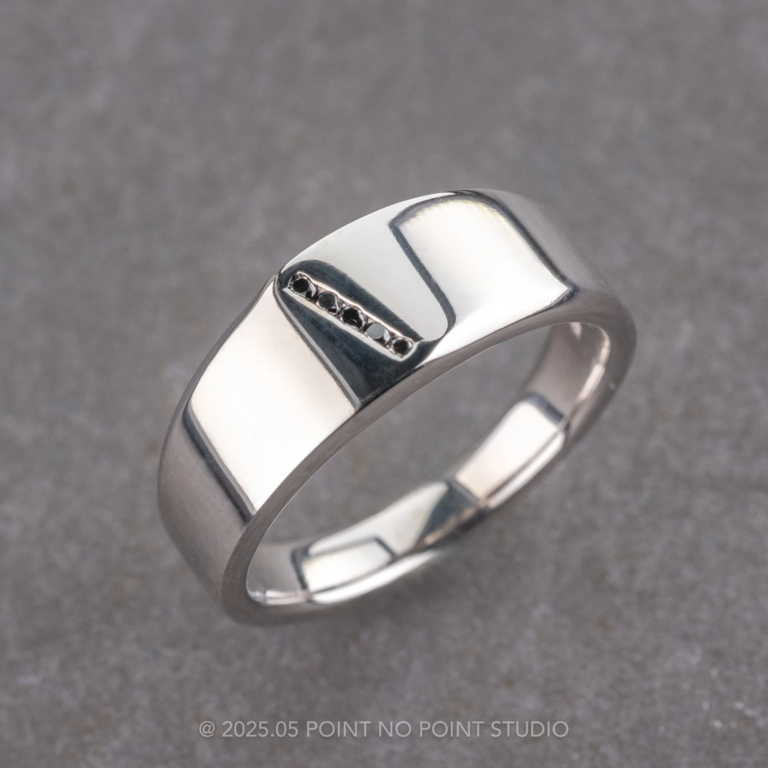 Black Diamond Mens Waved Signet Ring, 14K White Gold 6 Black Diamond Mens Waved Signet Ring, 14K White Gold - Image 6