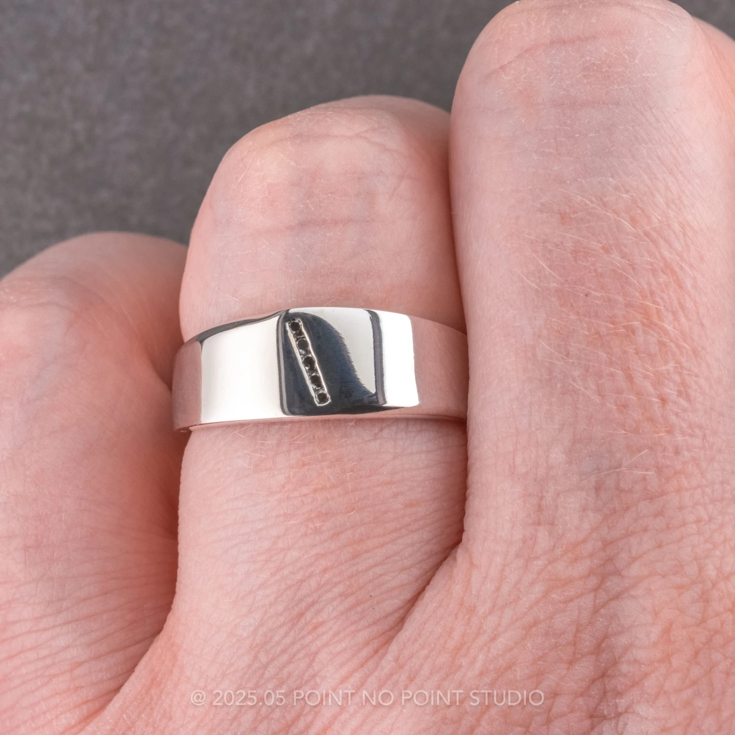 Black Diamond Mens Waved Signet Ring, 14K White Gold 2 Black Diamond Mens Waved Signet Ring, 14K White Gold - Image 2