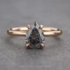 1.24 Carat Salt And Pepper Pear Diamond Engagement Ring, Basket Jane Setting, 14k Peach Gold